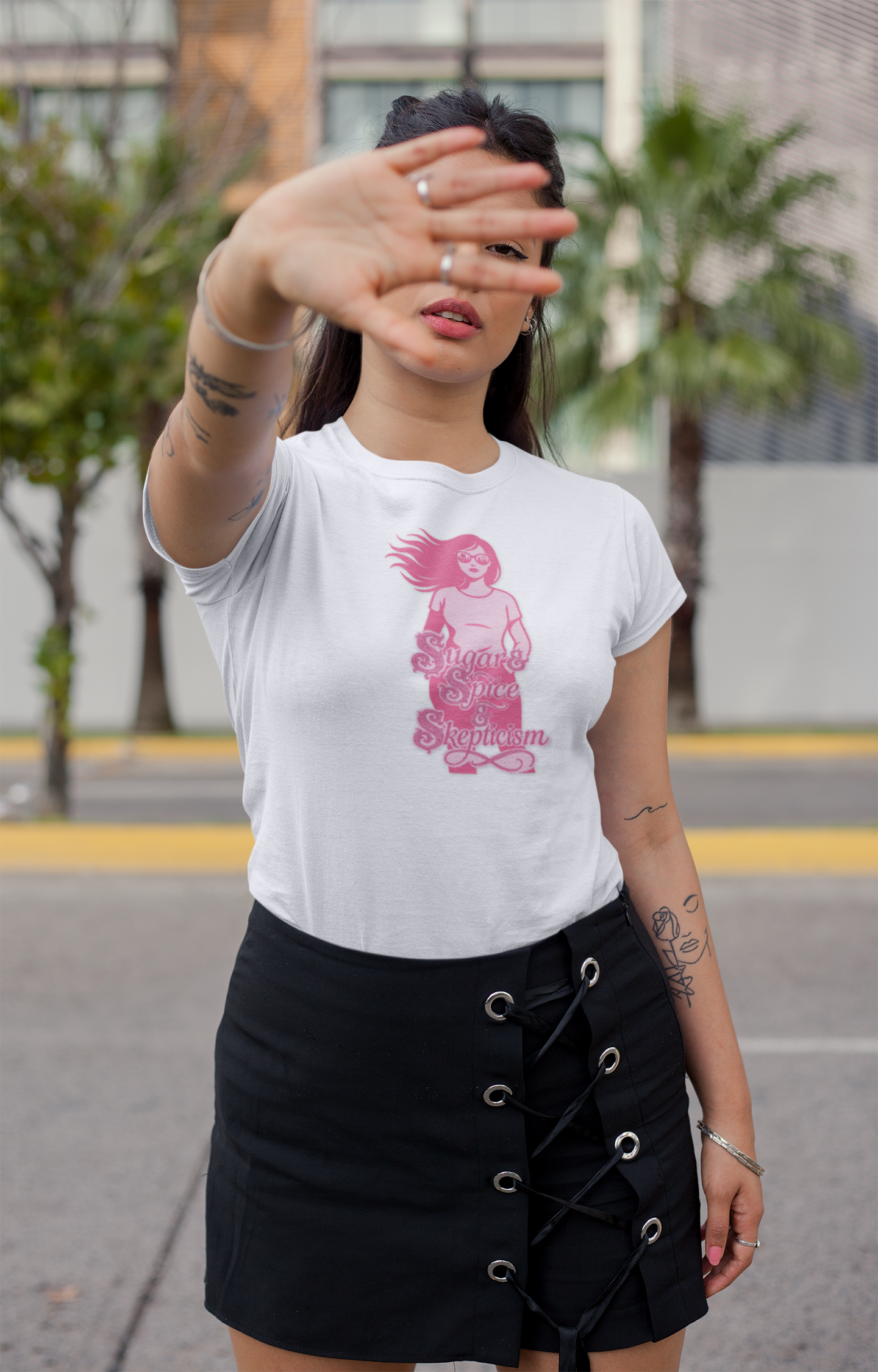 Sugar & Spice & Skepticism Tee – Cute Feminine Graphic Shirt