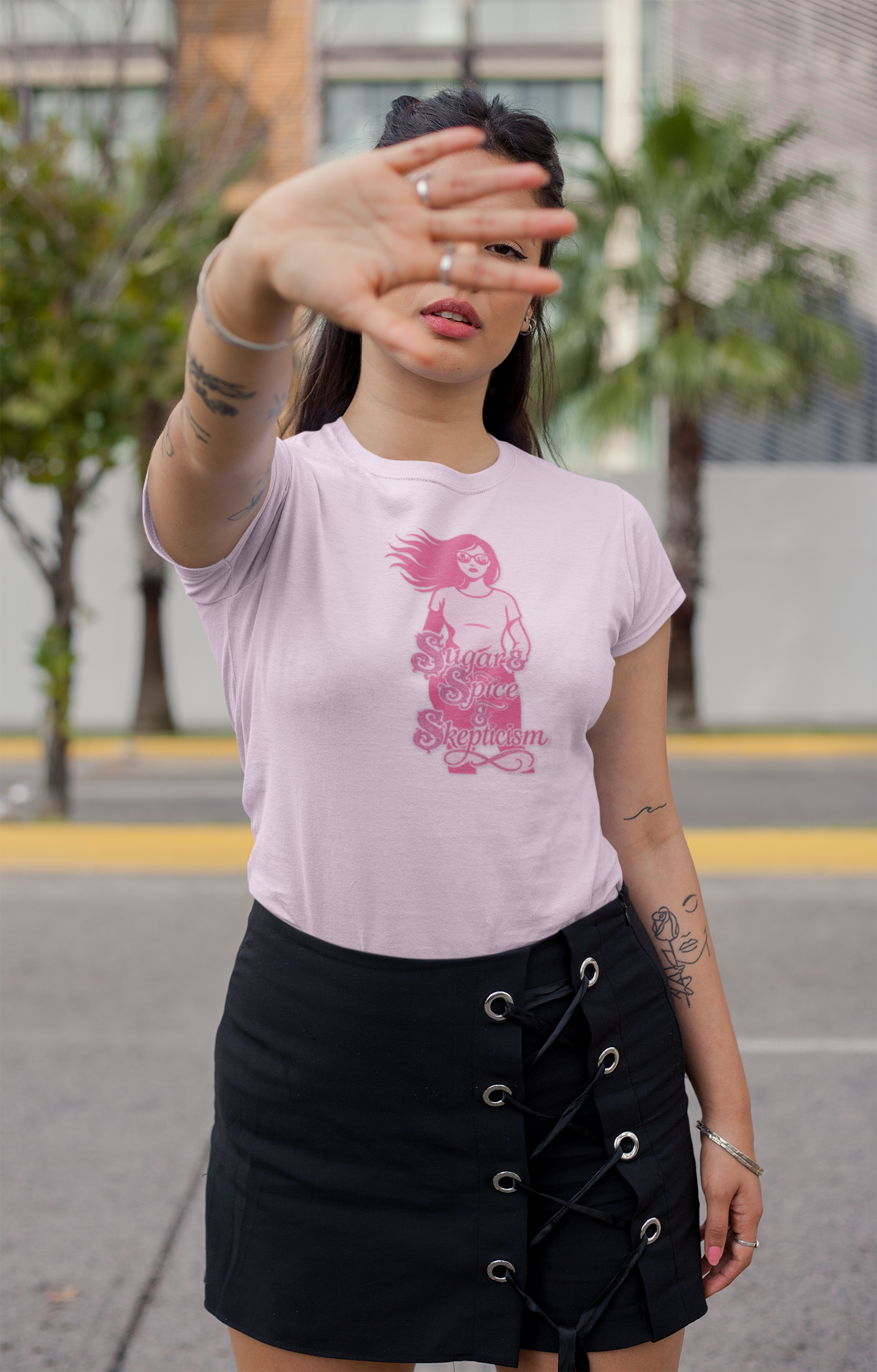 Sugar & Spice & Skepticism Tee – Cute Feminine Graphic Shirt